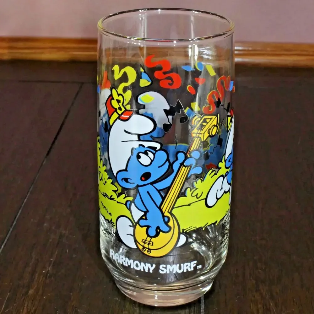 1983 Hardees Promotional HARMONY‎ SMURF Drinking Glass Peyo